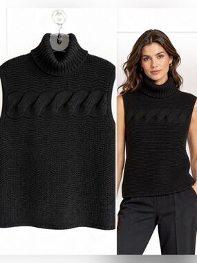 Lafayette 148 100% Cashmere Cable Knit Sleeveless Turtleneck Sweater Petite S